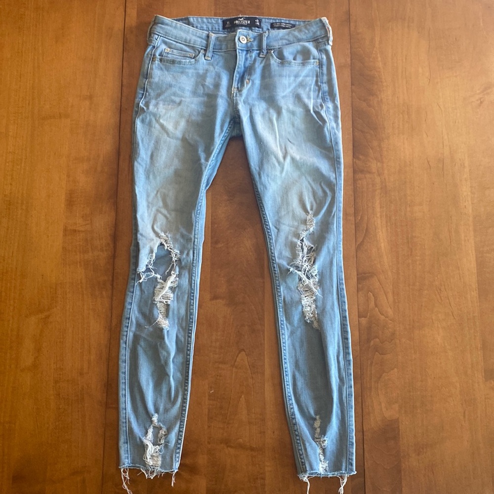 Hollister Low-Rise Super Skinny Light Blue Ripped Jeans